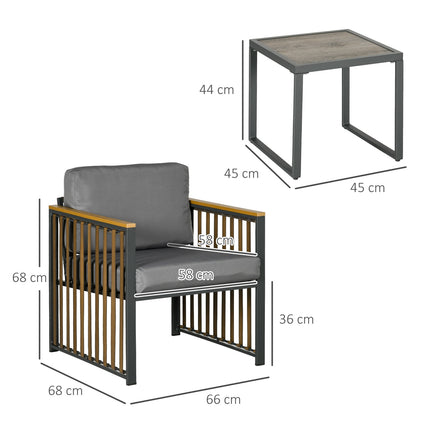 3-piece gray garden bistro set - chairs and table with cushions