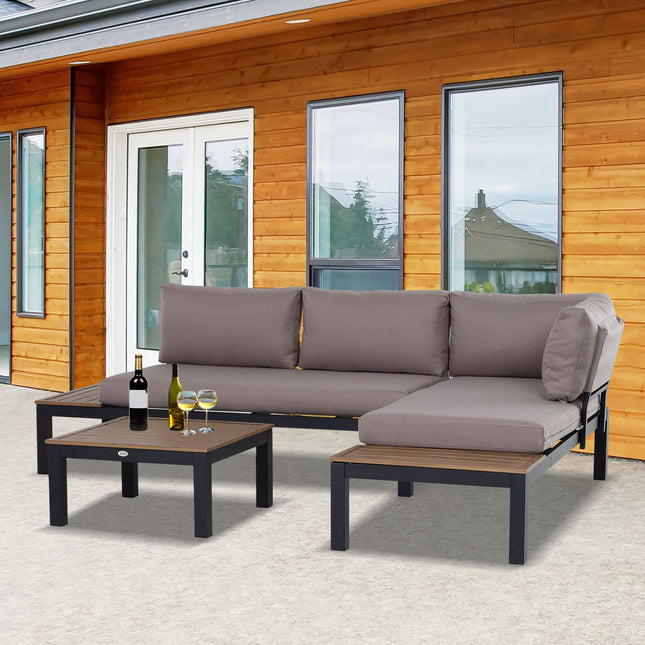 3-teilige Gartenmöbel aus Aluminium für draußen mit Kissen