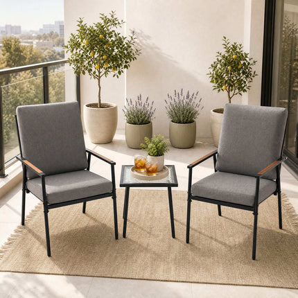 3-Piece Grey Garden Furniture Set with Cushions