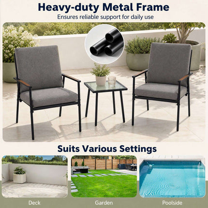 3-Piece Grey Garden Furniture Set with Cushions