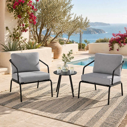3-Piece Grey Patio Set with Metal Frame & Cushions