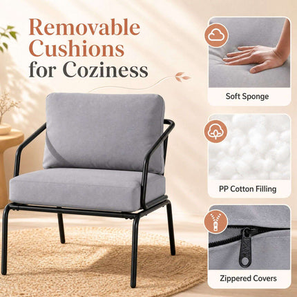 3-Piece Grey Patio Set with Metal Frame & Cushions