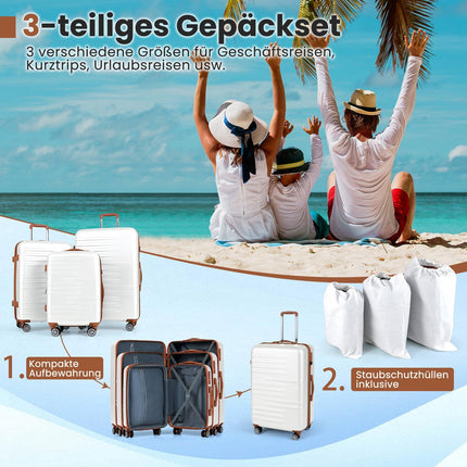 3-Piece Hard Shell Luggage Set with TSA Lock, White