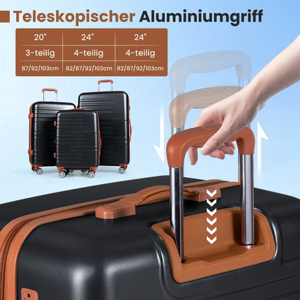 3-teiliges Hartschalenkoffer-Set mit TSA-Schloss, Schwarz