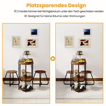 3-teiliges Esszimmerset im Industrial Design mit Ablageflächen