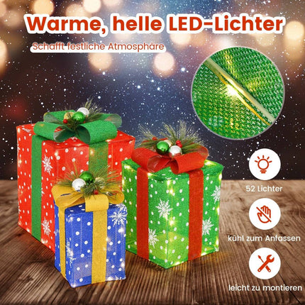 3-Piece LED Christmas Gift Boxes with 52 Warm White Lights
