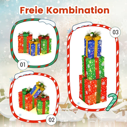 3-Piece LED Christmas Gift Boxes with 52 Warm White Lights
