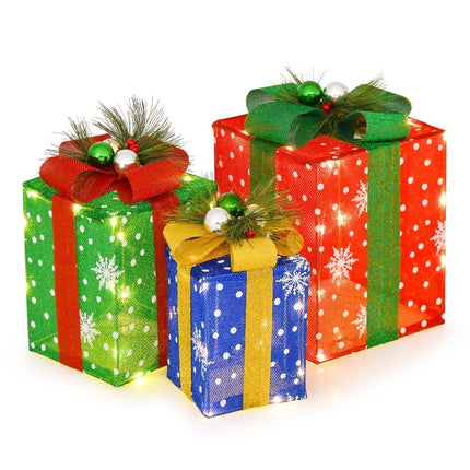 3-Piece LED Christmas Gift Boxes with 52 Warm White Lights