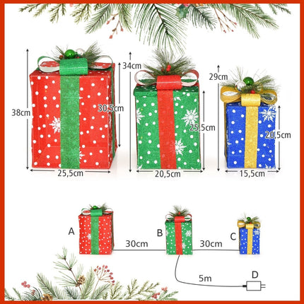 3-Piece LED Christmas Gift Boxes with 52 Warm White Lights