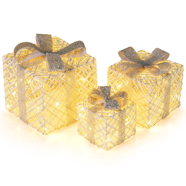 3er-Set LED-Geschenkboxen mit 50 warmweißen Lichtern