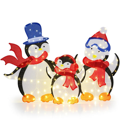 3-Piece LED Penguin Family with 160 Warm White Lights