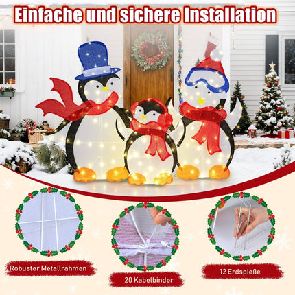 3-Piece LED Penguin Family with 160 Warm White Lights