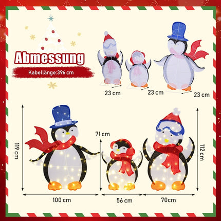 3-Piece LED Penguin Family with 160 Warm White Lights
