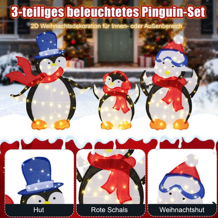 3-Piece LED Penguin Family with 160 Warm White Lights