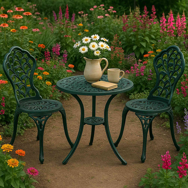 3-teiliges Metall-Bistro-Set – Tisch & Stühle