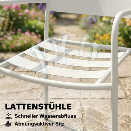 3-teiliges Garten-Bistroset aus Metall mit Glastisch, Weiß