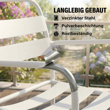 3-teiliges Garten-Bistroset aus Metall mit Glastisch, Weiß