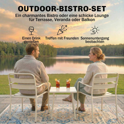 3-teiliges Garten-Bistroset aus Metall mit Glastisch, Weiß
