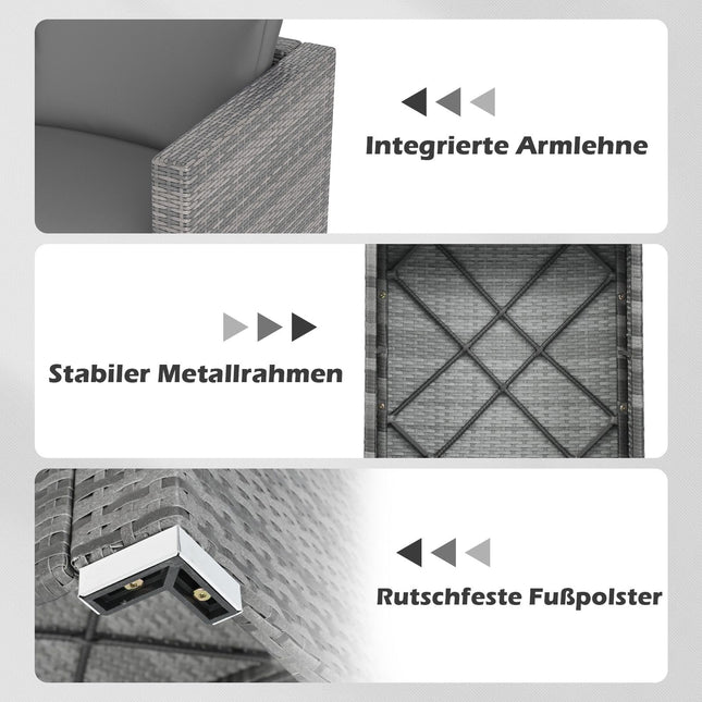 3-teiliges modulares Outdoor-Sofa-Set aus Polyrattan mit Kissen