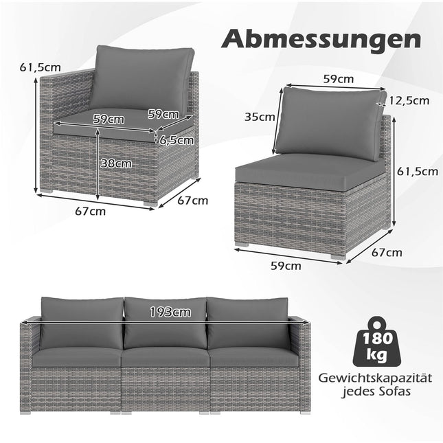 3-teiliges modulares Outdoor-Sofa-Set aus Polyrattan mit Kissen