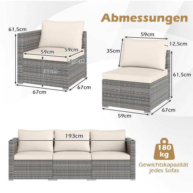 3-teiliges modulares Terrassensofa-Set mit Kissen, Weiß