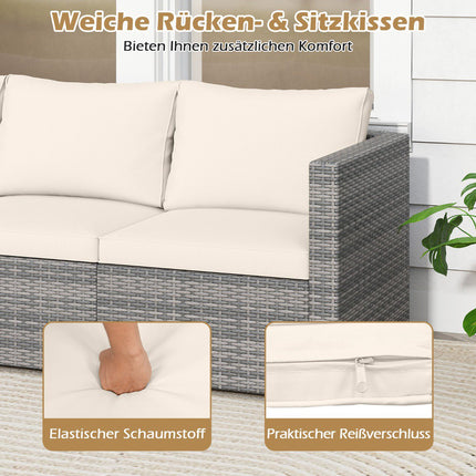 3-teiliges modulares Terrassensofa-Set mit Kissen, Weiß