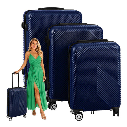 3-teiliges Gepäckset in Marineblau – Hartschale, Spinner-Räder