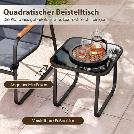 3dílný venkovní bistro set s podsedáky a skleněným stolem