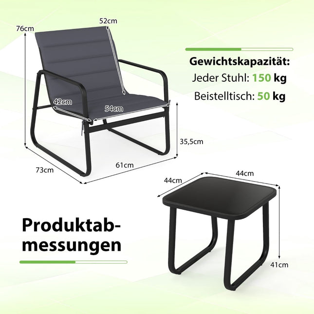3-teiliges Outdoor-Bistro-Set mit Kissen, Grau