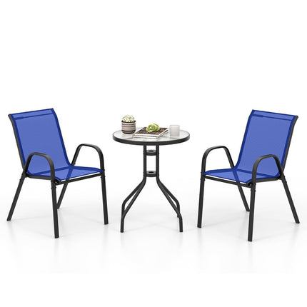 3-Piece Outdoor Bistro Set with Stackable Chairs, Blue