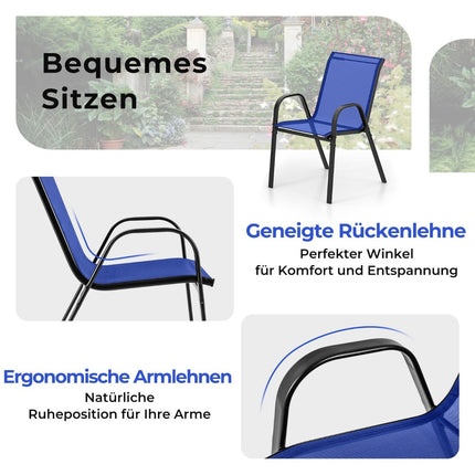 3-Piece Outdoor Bistro Set with Stackable Chairs, Blue