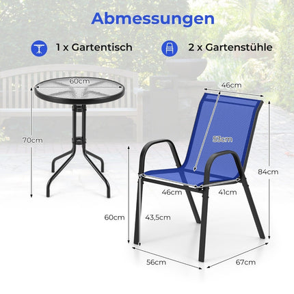 3-Piece Outdoor Bistro Set with Stackable Chairs, Blue