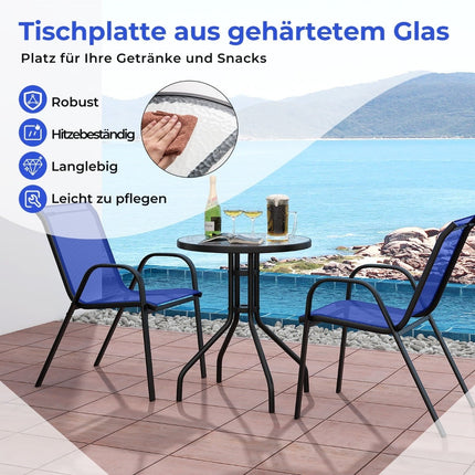 3-Piece Outdoor Bistro Set with Stackable Chairs, Blue