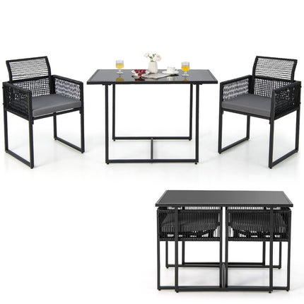 3-teiliges Garten-Ess-Set mit klappbarer Rückenlehne und Sitzkissen, Terrassenmöbel-Set