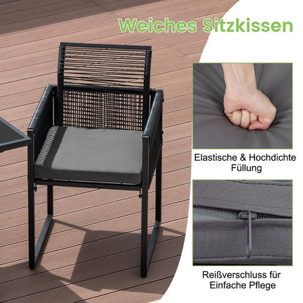 3-teiliges Garten-Ess-Set mit klappbarer Rückenlehne und Sitzkissen, Terrassenmöbel-Set