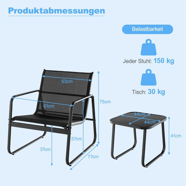 3-teiliges Outdoor-Möbelset mit Stühlen und Tisch