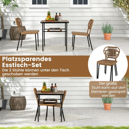 3-teiliges Outdoor-Rattanmöbel-Set mit Tisch