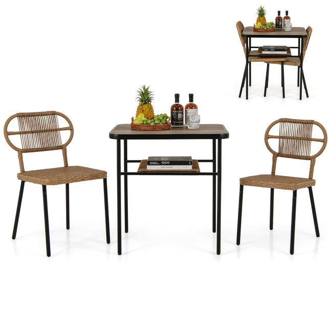 3-teiliges Outdoor-Rattanmöbel-Set mit Tisch