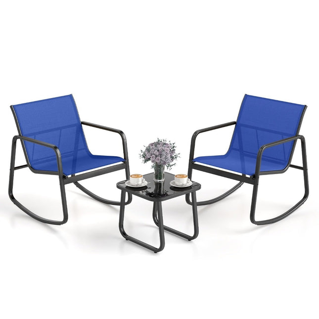 3-teiliges Outdoor-Schaukelmöbel-Set mit Tisch, Blau