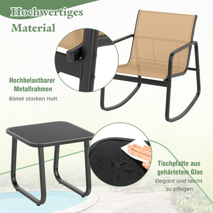 3-teiliges Outdoor-Schaukelmöbel-Set mit Tisch und Stühlen