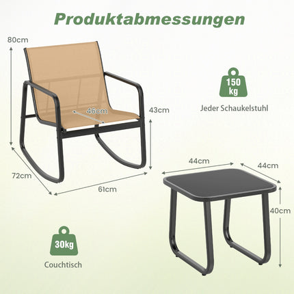 3-teiliges Outdoor-Schaukelmöbel-Set mit Tisch und Stühlen