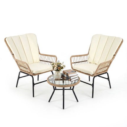 3-teiliges PE-Rattan-Terrassenset mit Kissen, Beige