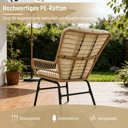 3-teiliges PE-Rattan-Terrassenset mit Kissen, Beige