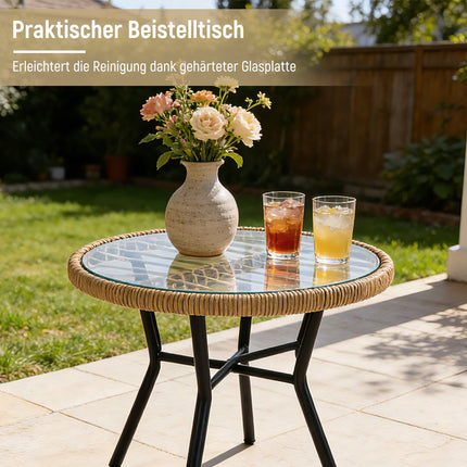 3-teiliges PE-Rattan-Terrassenset mit Kissen, Beige