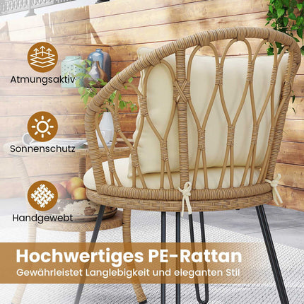 3-teiliges PE-Rattan-Terrassenset mit Kissen und Tisch