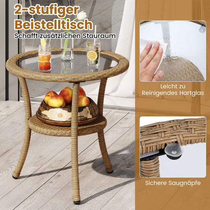 3-teiliges PE-Rattan-Terrassenset mit Kissen und Tisch