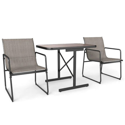 3-teiliges Terrassen-Bistro-Set – rechteckiger Tisch, Stoffstühle
