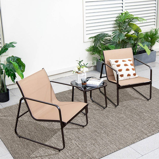 3-teiliges Terrassenmöbel-Set – Textilene, Glastisch