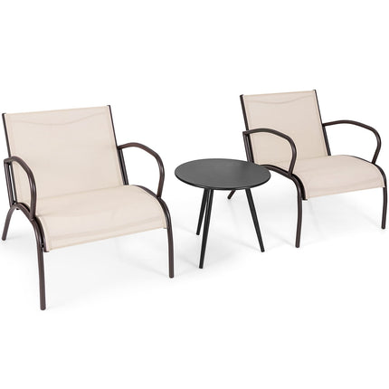 3-Piece Patio Set with 2 Chairs & Table, Ergonomic Seats
