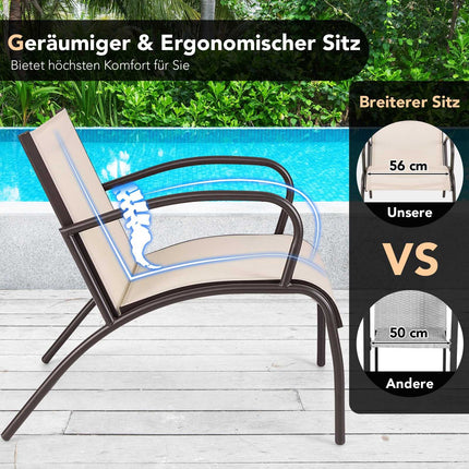 3-Piece Patio Set with 2 Chairs & Table, Ergonomic Seats